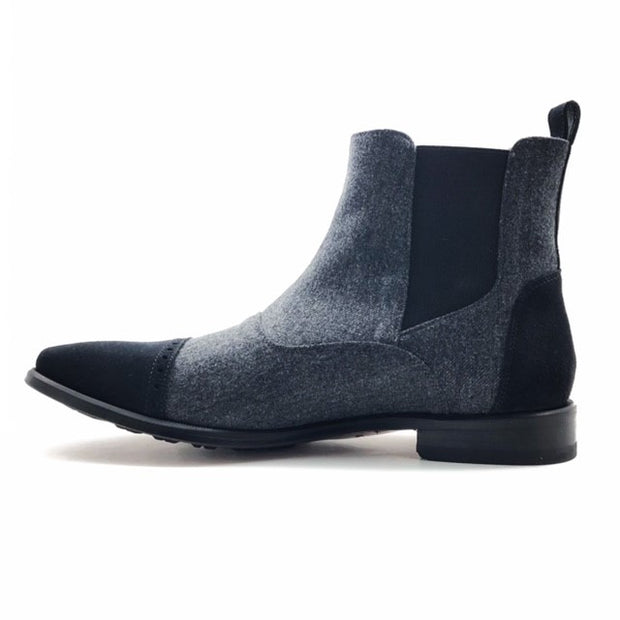 Grey Flannel Chelsea Boot with Suede Cap Toe