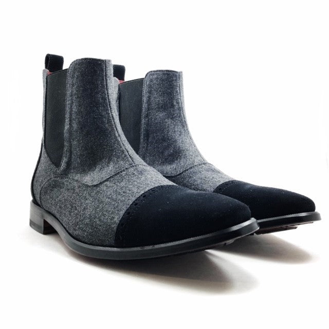 Grey Flannel Chelsea Boot with Suede Cap Toe